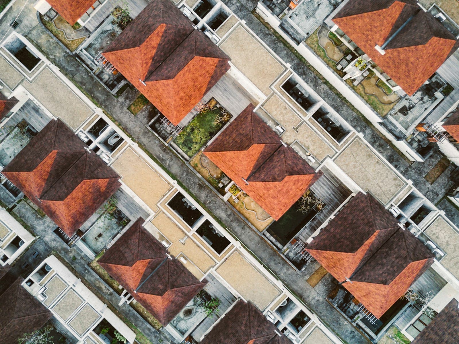 Illustrative aerial view of tiled roofs in a residential community